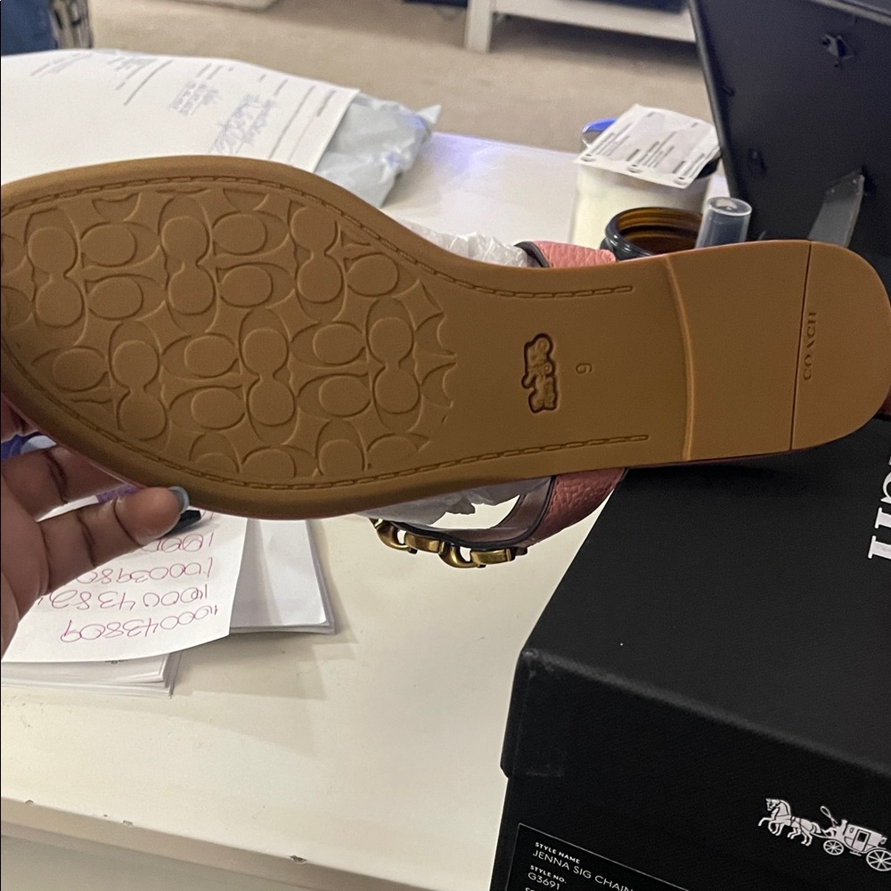 Coach Blush Sandals with Gold Chain Accent - Picture 2 of 4